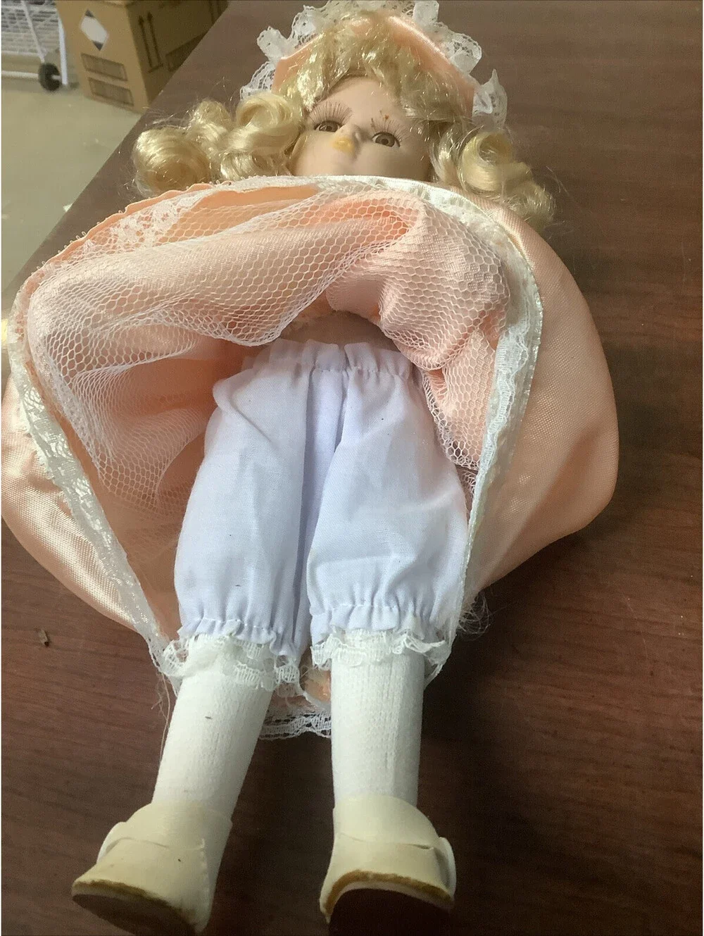 Porcelain Musical Wind Up Victorian Doll Plaid Dress